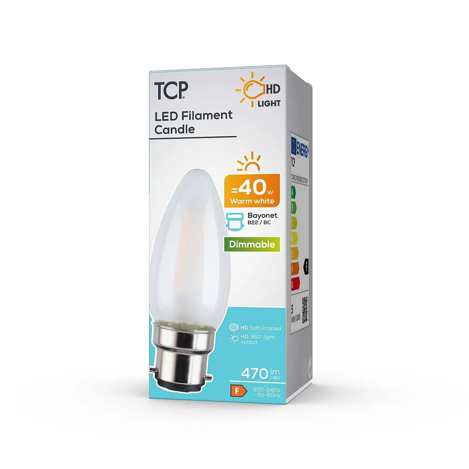 TCP Filament Candle Coat 40W BC Dimmable Warm Light Bulb 4 TCP Filament Candle Coat 40W BC Dimmable Warm Light Bulb - Image 2