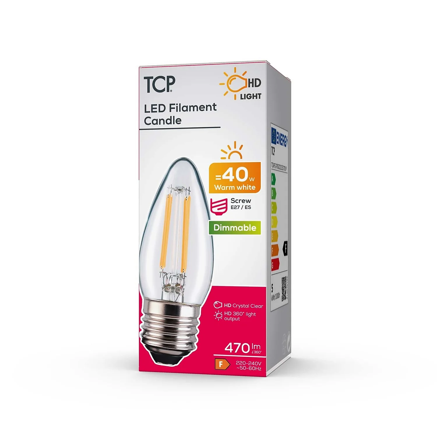 TCP Filament Candle Clear 40W ES Warm Dimmable Light Bulb 4 TCP Filament Candle Clear 40W ES Warm Dimmable Light Bulb - Image 2
