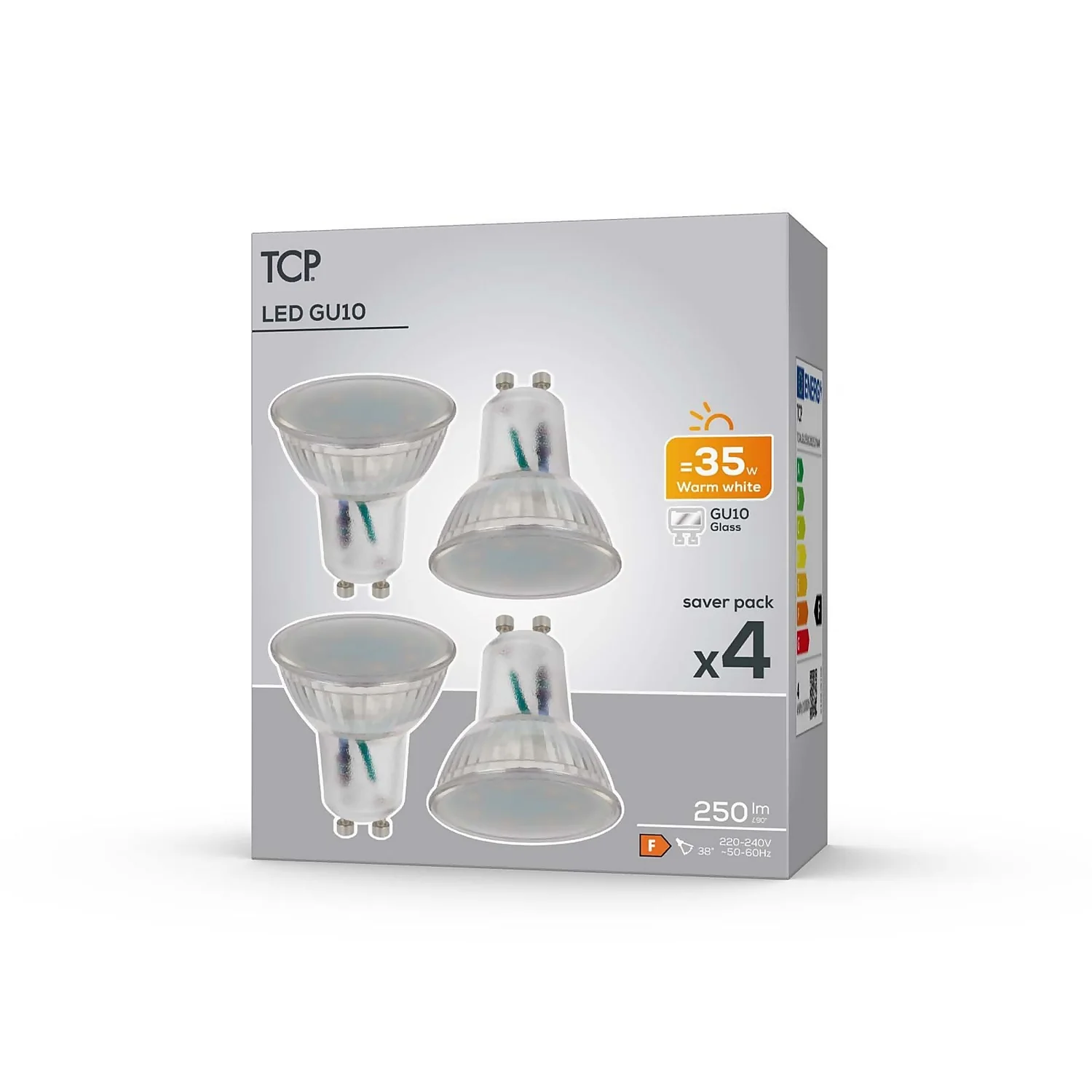 TCP LED Glass GU10 35W Warm Light Bulb - 4 Pack 4 TCP LED Glass GU10 35W Warm Light Bulb - 4 Pack - Image 2