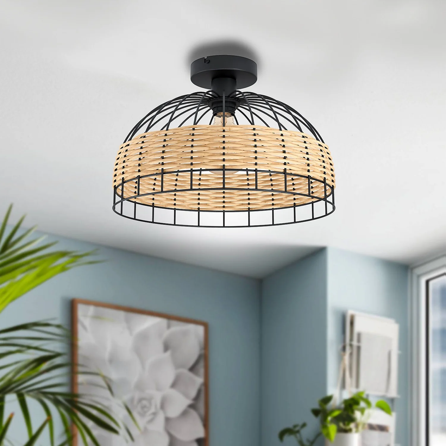 Eglo Anwick Black And Rattan Ceiling Light 3 Eglo Anwick Black And Rattan Ceiling Light