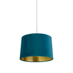 House Beautiful Samet Velvet Drum Shade - Teal - 30cm -Lighting Shop 12882899 9514861162190610
