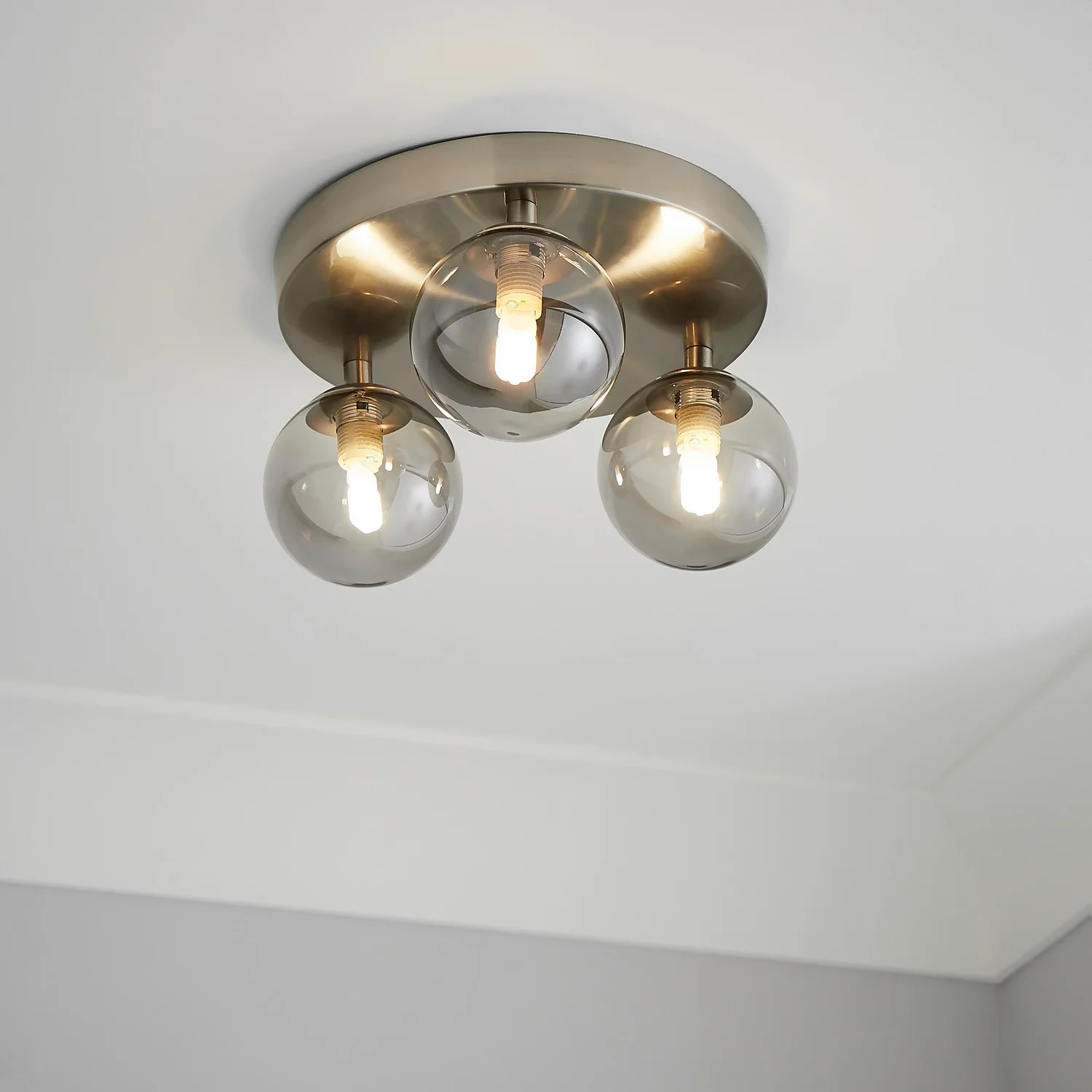 Orb 3 Light Flush Pendant - Nickel Smoke 3 Orb 3 Light Flush Pendant - Nickel Smoke
