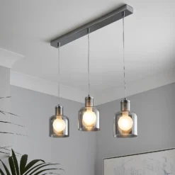 Jinx 3 Light Diner Pendant - Smoked Glass