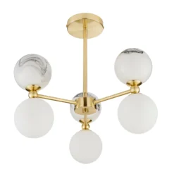 House Beautiful Delta 3 Light Marble Pendant - Brass & Opal -Lighting Shop 13208336 1724927241719407