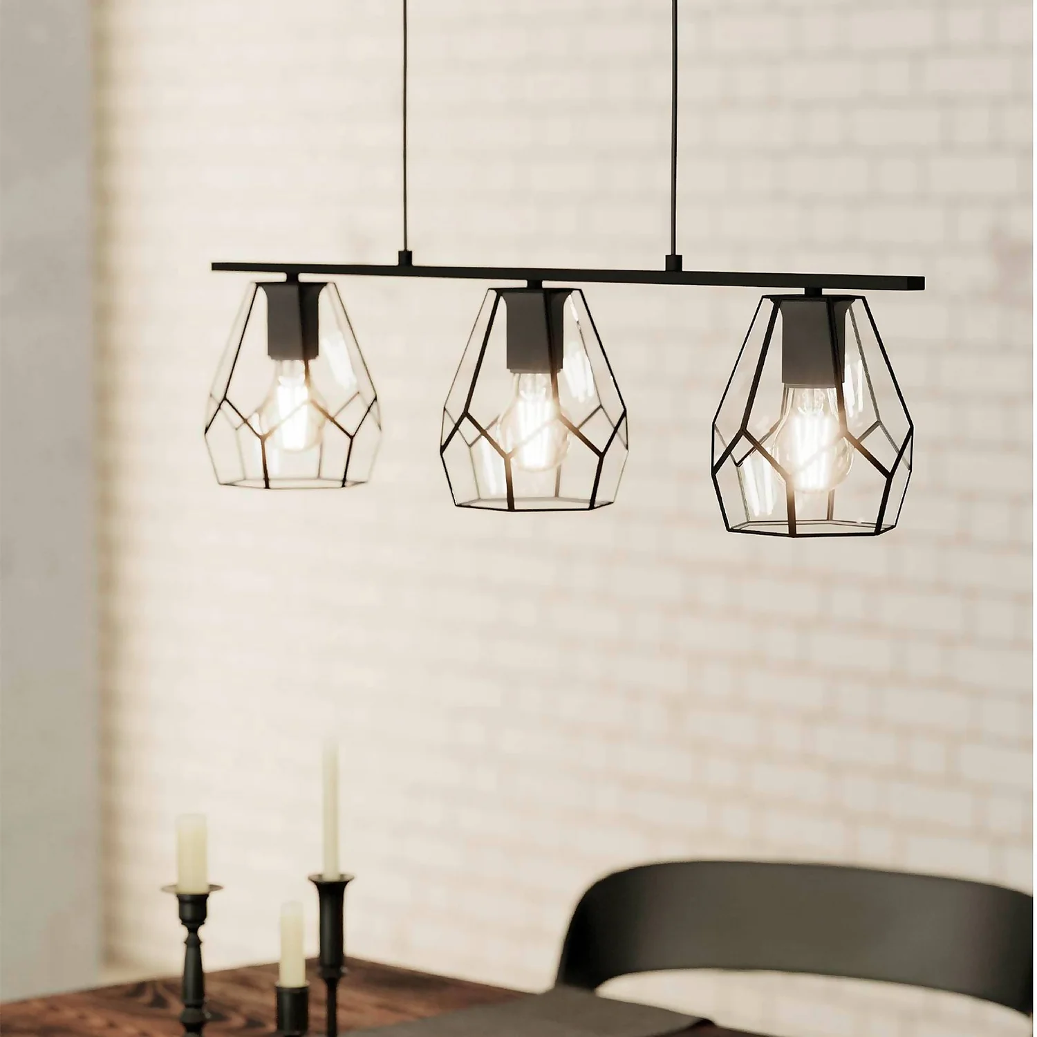 EGLO Mardyke Glass Steel 3L Pendant Light 3 EGLO Mardyke Glass Steel 3L Pendant Light