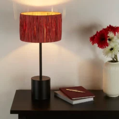 Raffia Table Lamp - Pink & Black -Lighting Shop 13525822 6394956834877017