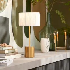 Raffia Table Lamp - White & Gold -Lighting Shop 13525827 1135042052933660