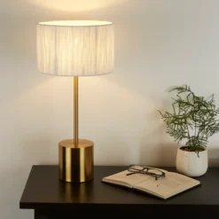 Raffia Table Lamp - White & Gold -Lighting Shop 13525827 2824956834876897