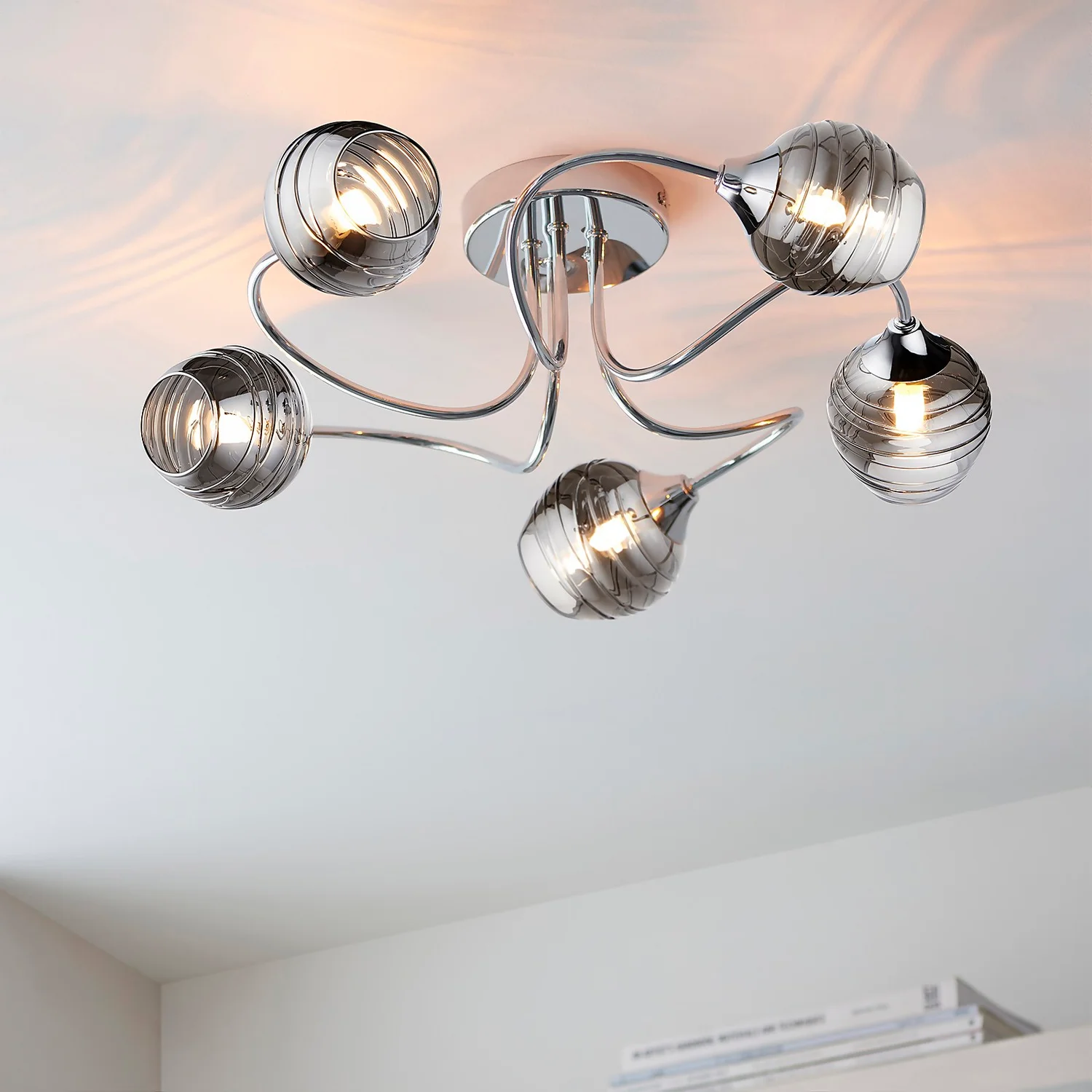 Marple 5 Light Semi Flush Ceiling Light - Chrome & Smoke 3 Marple 5 Light Semi Flush Ceiling Light - Chrome & Smoke