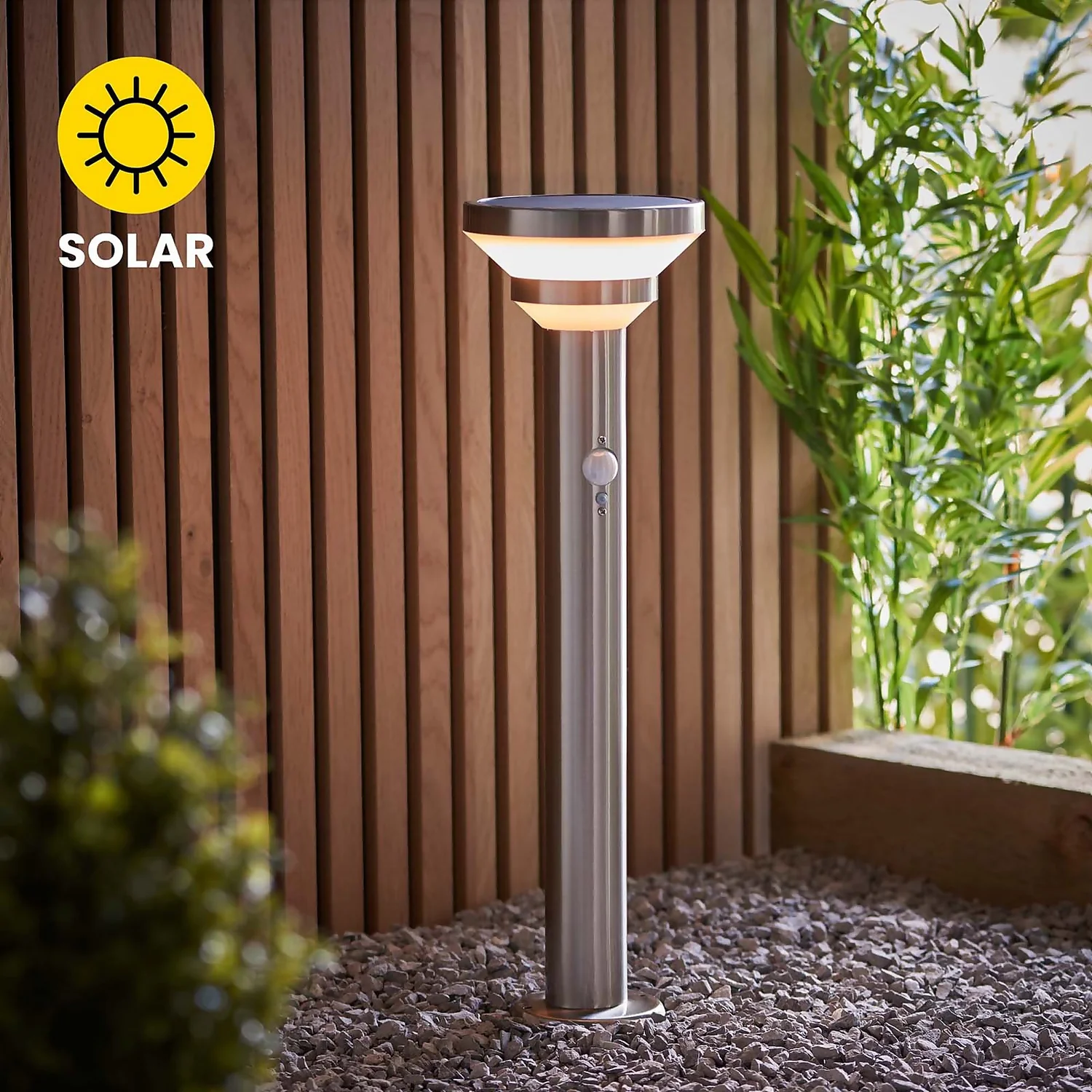 Halton 50cm Photocell & PIR Solar Outdoor Floor Light - Stainless Steel 3 Halton 50cm Photocell & PIR Solar Outdoor Floor Light - Stainless Steel