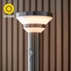 Halton 80cm Photocell & PIR Solar Outdoor Floor Light - Stainless Steel -Lighting Shop 13794247 4794957104151224
