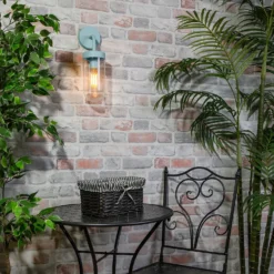 Kew Curved Arm E27 Outdoor Wall Light - Pale Blue -Lighting Shop 13924368 1914981979588091