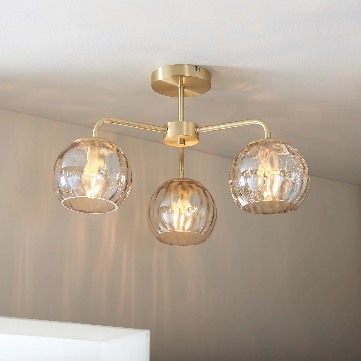 Geneva 3 Light Semi Flush Ceiling Light - Brass 3 Geneva 3 Light Semi Flush Ceiling Light - Brass