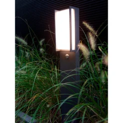Lutec Qubo LED Outdoor Bollard Light With PIR Motion Sensor - Anthracite -Lighting Shop 13950216 1804993052339181