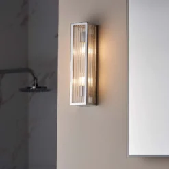 Daltra Large Ribbed Bathroom Wall Light - Chrome Effect 11 Daltra Large Ribbed Bathroom Wall Light - Chrome Effect -Lighting Shop 14301806 1865038439248131