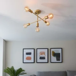 Logie Semi Flush Ceiling Light - Brass Effect 15 Logie Semi Flush Ceiling Light - Brass Effect -Lighting Shop 14301818 4345038439050593