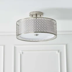 Orton Flush Ceiling Light - Nickel Effect -Lighting Shop 14301820 2335038437915939