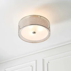 Orton Flush Ceiling Light - Nickel Effect -Lighting Shop 14301820 5375038437973998