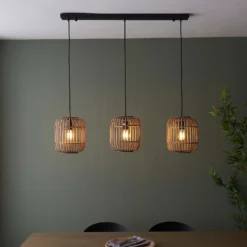 Saval 3 Lamp Pendant Diner Bar Light - Natural Bamboo -Lighting Shop 14301827 4415038439206326