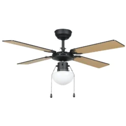 Eglo Fortaleza Ceiling Fan With Light - Matt Black & Wood -Lighting Shop 14742119 1855052700274466